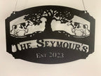 Custom Oak Tree Farm Sign With Cows, Personalized Cow Farmhouse Metal Name Sign, Cows Ranch Barn Farmhouse Metal Wall Art