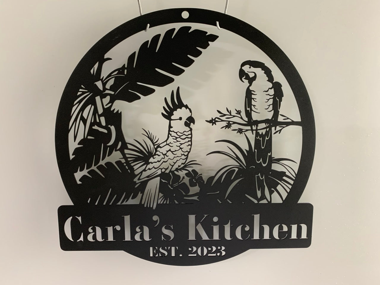 Custom Tropical Parrots Bird Monogram Metal Sign, Personalized Parrots Lovers Metal Name Sign, Parrot Floral Metal, Animal Jungle Metal Wall Art