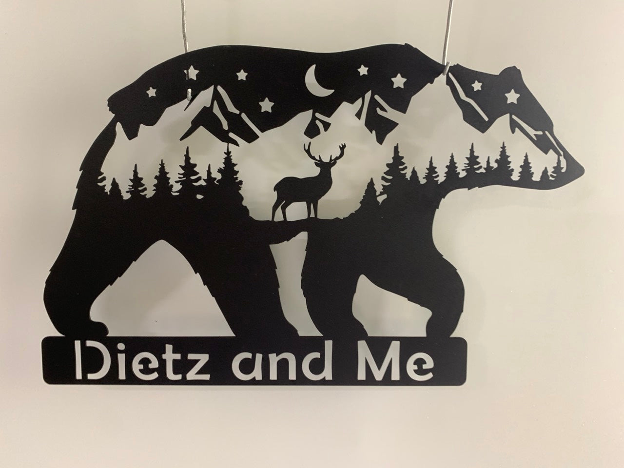 Custom Bear With Deer And Mountain Forest Metal Wall Art, Custom Mountain Bear In Woods Metal Wall Sign, Nature Mountain Wild Animal Metal Wall Sign