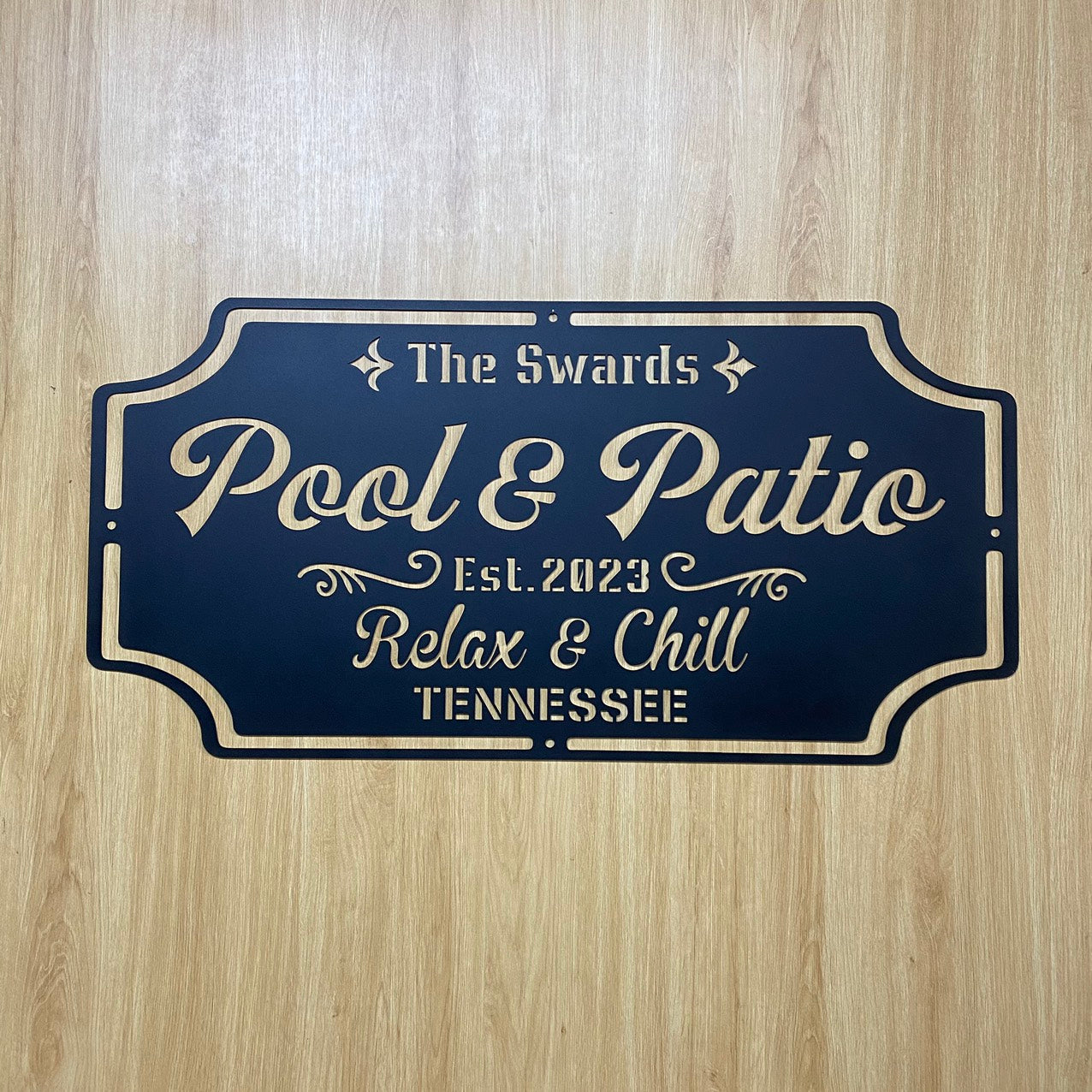 Personalized Pool & Patio Metal Wall Art, Custom Poolside Drink Bar Metal Name Sign, Swimming Pool Patio Metal Sign, Poolside Outdoor Metal Decor