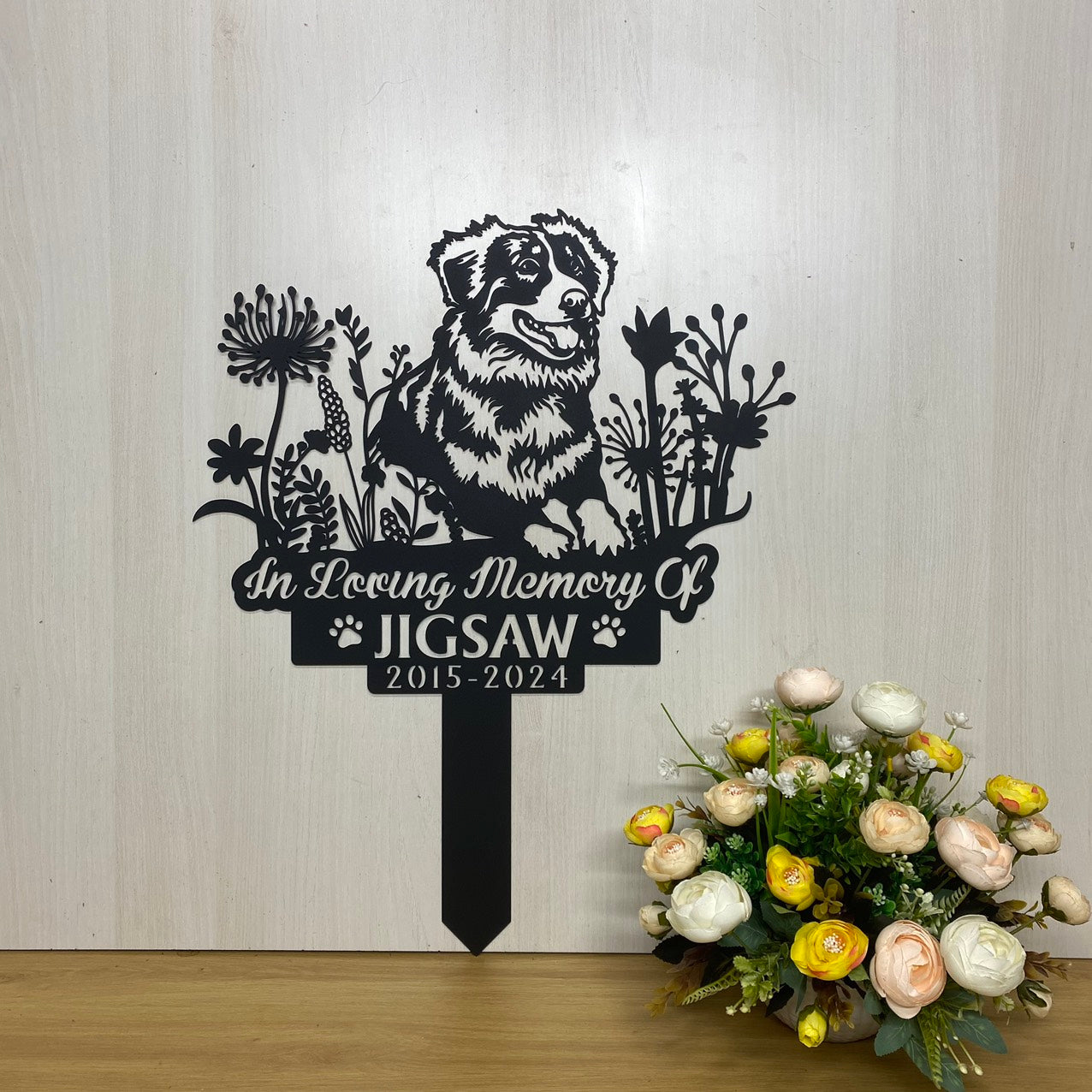 Custom Australian Shepherds Memorial Metal Stake, Dog Loss Metal Grave Marker, Personalized Name Dog Memorial Garden Stake, Dog Sympathy Metal Sign