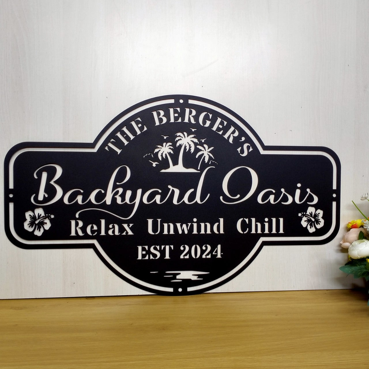 Personalized Backyard Oasis Metal Wall Art, Custom Welcome Poolside Bar Metal Sign, Poolside Patio Metal Wall Hanging, Patio Backyard Metal Decor